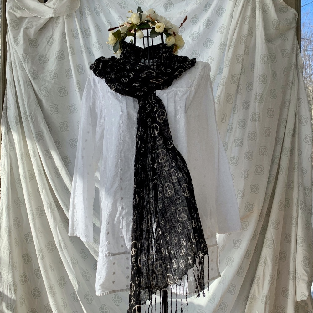 Gauzy, Black Boho Peace Symbol Scarf - Picture 7 of 7